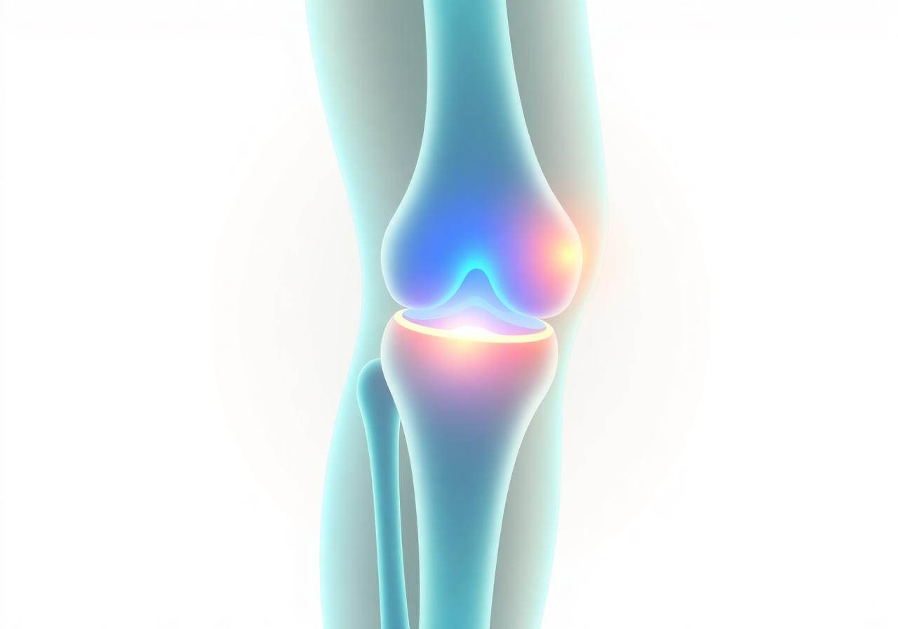 Stylized illustration of a knee joint highlighting the area JointBrex supports